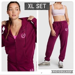 Vs pink ivy fleece relaxed sweatpants ivy fleece full zip hoodie Sz xl magenta